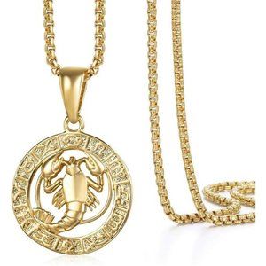 Cancer Gold Plated Zodiac Sign Pendant necklace for Women Men Chain 22inch